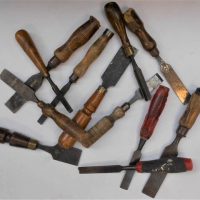 Box lot assorted vintage chisels - various sizes and brands incl Ward, Newbould, etc - Sold for $81 - 2019