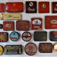 Large box lot assorted vintage tobacco tins incl Capstan, Lucky Hit, BDV, State Express, Havelock, etc - Sold for $50 - 2019