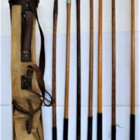 Old Canvas & leather Golf Bag & Contents - heaps Hickory Shafted Clubs - WOODS, irons, etc - mostly branded, made in St Andrews, etc - Sold for $43 - 2019