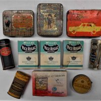 Small box lot of vintage packaging tins and other - incl, Wills's Vice Regal Tobacco mixture with contents, 2 x Wee Macgregor Butterscotch tins, Rexon - Sold for $50 - 2019