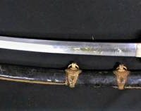 Vintage c WW2 Japanese SAMURAI SWORD - all Original w Scabbard, wrapped handle, Gilt metal Decoration, etc - Original Cond - Sold for $621 - 2019