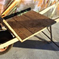 Vintage painted 'Brickies' wheelbarrow - metal frame with wooden slated base - Sold for $93 - 2019