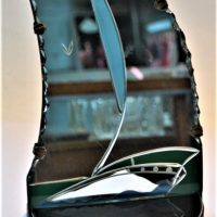 1930s Art Deco Small Mirrored shelf with Boat Imagery - Sold for $43 - 2019