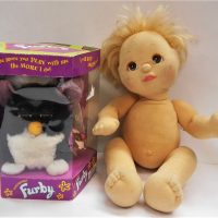 2 x Pieces - Vintage soft Toy MY CHILD Doll w Blonde Hair + Boxed c1999 Tiger brand FURBY Animated Toy, model Number 70-800 - Sold for $62 - 2019