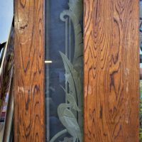 Art Deco Wooden Sliding Door with Etched Glass panel down one side featuring Cranes and Foliage - Sold for $56 - 2019