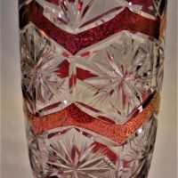 Clear and ruby flash cut crystal vase with gilt detailing to ruby areas, approx 27cm H - Sold for $35 - 2019