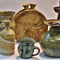 Group lot - Post War Australian Pottery - LEON SAPER, Eric Juckert, Jo Plant, etc - Vases, Jugs, Decanters, various period glazes & designs, other pie - Sold for $37 - 2019