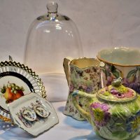 Group lot - assorted china and glass items inc, vintage Price Bros English tea-pot in the Butterfly pattern, decorative Bavarian porcelain plate with  - Sold for $31 - 2019