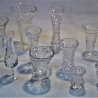 Group lot - assorted crystal vases inc cut diamond, bud, trumpet, thistle, Royal Doulton, etc - Sold for $43 - 2019