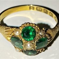 Ladies 1864  12ct Gold ring set with 4 emerald & seed pearls - hallmarked Birmingham - TW 1  9 grms - Sold for $428 - 2019