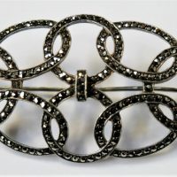 Large c1910 oval silver Marcasite brooch - open circles - Sold for $62 - 2019