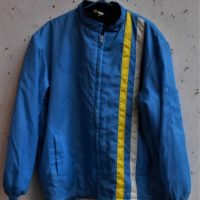 Vintage 1970's Mens Weatherproof Winter RACING Jacket - Blue w White & Yellow stripes down one side, faux fur lined, original Made in USA Label - medi - Sold for $35 - 2019