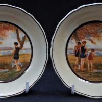 2 x Royal Doulton 1920's - 40s Series Ware small bowls with Art Deco images of bathers - titled  Surfing, marked D4645 to base - Sold for $50 - 2019