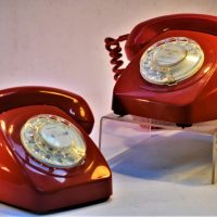 2 x Vintage MCM Bright Red Rotary Dial Telephones - Sold for $124 - 2019