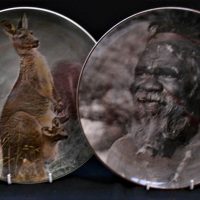 2 x vintage Royal Doulton, English china cabinet plates - Australian themes incl 'Aborigine' (D6411) and 'Mother Kangaroo with Joey' (D6423) - Sold for $37 - 2019