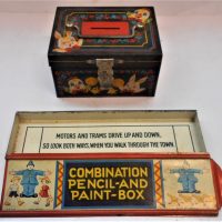 2 x vintage children's tins incl German Pencil Box and Japan made money tin - Sold for $50 - 2019