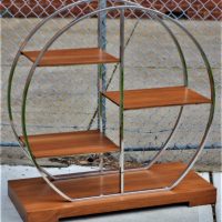 Art deco style round timber and chrome shelving unit - Sold for $124 - 2019