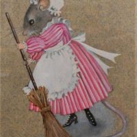 Framed MARGARET MERRY Gouache - MRS MOUSE SWEEPING UP - Signed lower right - 155x105cm - Sold for $31 - 2019