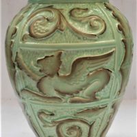 Large Art Deco Burleigh ware vase with C scrolls and lion decoration - Sold for $31 - 2019