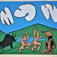 Mounted PICASSO Colour Linocut - BACCHANAL With BLACK BULL - Facsimile signature lower right margin - 51x625cm - Sold for $224 - 2019