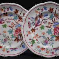 Pair of Victorian floral chintz porcelain cabinet plates feat Exotic birds - 23cms D - Sold for $35 - 2019