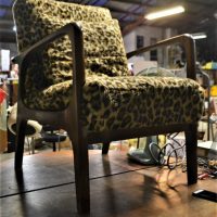 Retro 196070's MCM Arm Chair - stylised timber frame design, Leopard Print Upholstery, good cond - Sold for $43 - 2019