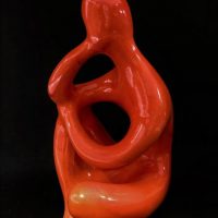 Retro MCM Ellis Australian Pottery Figure - THE THINKER - Unsigned, typical Bright orange glaze, approx 25cm H - Sold for $93 - 2019