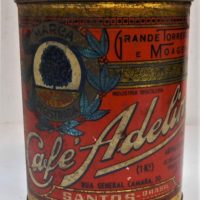 Vintage Brazilian 'Caf Adelino' 1kg coffee tin with lid - 175cm - Sold for $37 - 2019