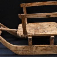 Vintage hand built timber sleigh with metal glides and seat rail - Sold for $112 - 2019