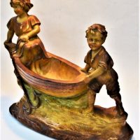 c1930's Mattei Bros And Co chalk ware statue '2 children with a boat' - approx45cm - Sold for $62 - 2019