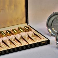 c1930's cased David Anderson gilt and enamelled Sterling Silver demitasse spoons plus 2 x 1960's 2nd place stainless steel awards - Sold for $137 - 2019