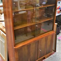 Art-Deco-veneered-book-shelf-with-glass-sliding-doors-160cm-tall-Sold-for-112-2019