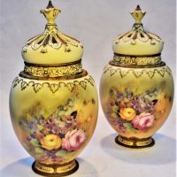 Pair-of-ornate-china-lidded-jars-with-pierced-top-covers-and-floral-decoration-approx-30cm-H-Sold-for-50-2019