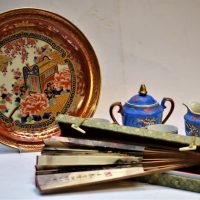 Small-lot-vintage-Oriental-items-inc-Japanese-Kutani-China-part-Dragon-tea-set-with-lithophane-Geisha-Girl-decorative-plate-with-wagon-scene-hp-Sold-for-35-2019