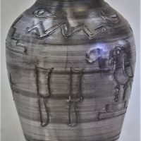 Post-war-Australian-pottery-large-vase-with-scraffito-Egyptian-decoration-43cm-no-marks-sighted-Sold-for-68-2019