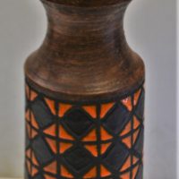 Retro-Italian-Bitossi-style-ceramic-lamp-base-brown-rough-texture-with-orange-and-black-decoration-approx-41cm-tall-Sold-for-56-2019
