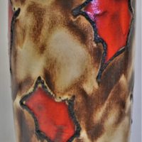 Retro-West-German-ceramic-vase-brown-glazed-with-red-decoration-and-fat-lava-embellishments-51745-45cm-tall-Sold-for-87-2019