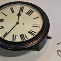 Vintage-ebonised-wood-round-wall-clock-with-Roman-numerals-approx-40cm-D-Sold-for-106-2019