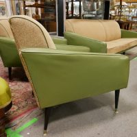 1_1950/60s -retro-three-piece-lounge-suite-olive-green-vinyl-with-beige-fleck-fabric-upholstery-black-tubular-legs-gc-Sold-for-99. 2019
