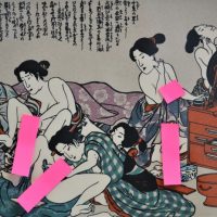 1_Framed-Japanese-Shunga-Woodblock-print-LADIES-BEDROOM-SCENE-Signed-w-Characters-lower-middle-right-175x265cm-Sold-for-99-2019