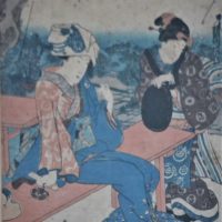 1_Framed-c1900-Japanese-Woodblock-Print-2-x-Ladies-in-Outdoor-setting-Smoking-Pipe-Signed-w-Character-marks-lower-left-36x24cm-Sold-for-124-2019