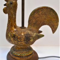 1_Retro-MCM-Bitossi-Italian-Pottery-ROOSTER-shaped-Lamp-Yellow-Blue-Green-glazes-impressed-incised-decoration-Sold-for-267-2019