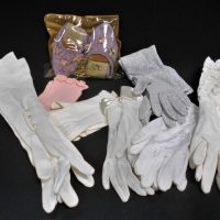 Box-lot-7-pair-vintage-gloves-long-silver-lurex-rouches-pearl-buttons-short-chiffon-etc-packaged-pair-Holeproof-Jiffies-with-embroidery-etc-Sold-for-37-2019