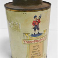 Vintage-Australian-CADDY-products-Tin-Rice-Sago-Barley-etc-packed-by-Caddy-Products-Melbourne-featuring-GOLF-CADDY-to-front-barley-to-back-Sold-for-298-2019