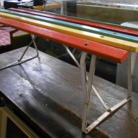 Vintage-Iron-and-timber-Outdoor-bench-seat-w-Colourful-wooden-Slats-to-top-Sold-for-87-2019