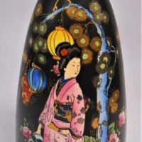 1920s-Art-Deco-Crown-Devon-Fieldings-vase-Tokio-design-black-ground-with-image-of-Japanese-maiden-in-landscape-with-lanterns-gilt-trim-and-detaili-Sold-for-62-2019