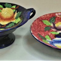 2-x-Maling-ware-1930s-English-china-items-inc-footed-comport-with-blue-ground-and-bowl-with-pink-ground-raised-floral-design-Peona-pattern-Sold-for-37-2019