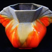 Art-deco-Belgian-pottery-vase-orange-and-grey-glazed-stamped-540-to-base-approx-165cm-H-Sold-for-161-2019