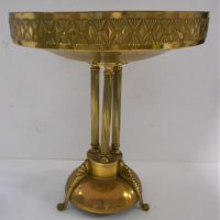 Arts-and-Crafts-stylish-brass-comport-3-reeded-stands-with-raised-banding-to-bowls-rim-approx-30cm-H-Sold-for-50-2019