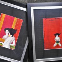 Pair-Framed-Modern-MIXED-MEDIAS-AMOUR-Both-Signed-lower-right-20x145cm-Each-Sold-for-68-2019